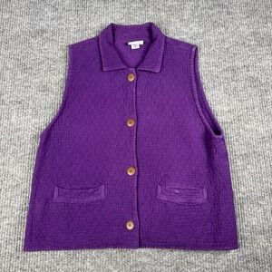 Vtg Y2K Eucalyptus Vest Womens L Purple Cotton Gauze Button Front Pockets Lagom